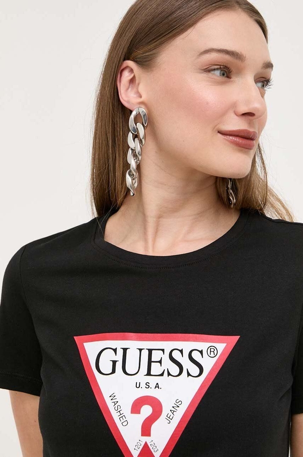 Czarna bluzka Guess z okrągłym dekoltem w młodzieżowym stylu