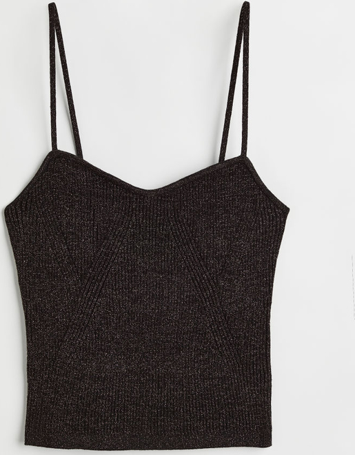 Czarna bluzka H & M na ramiączkach z dekoltem w kształcie litery v