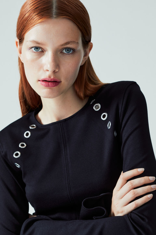 Czarna bluzka H & M w stylu casual z długim rękawem z dżerseju
