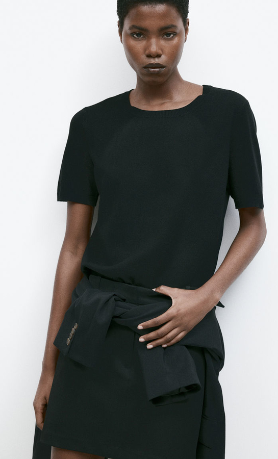 Czarna bluzka H & M w stylu casual z okrągłym dekoltem