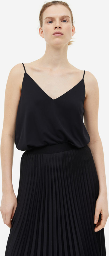 Czarna bluzka H & M z dekoltem w kształcie litery v na ramiączkach
