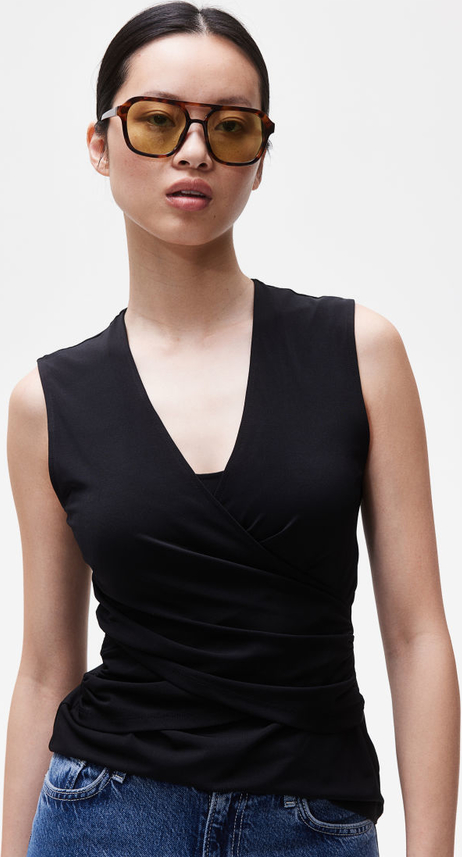 Czarna bluzka H & M z dżerseju na ramiączkach z dekoltem w kształcie litery v