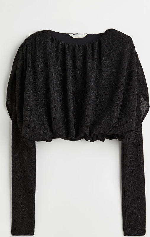 Czarna bluzka H & M z dżerseju z długim rękawem