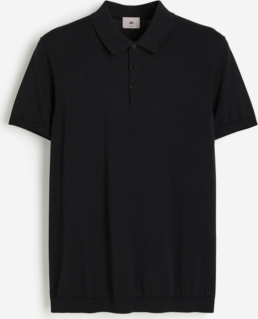 Czarna bluzka H & M z krótkim rękawem z kołnierzykiem w stylu casual