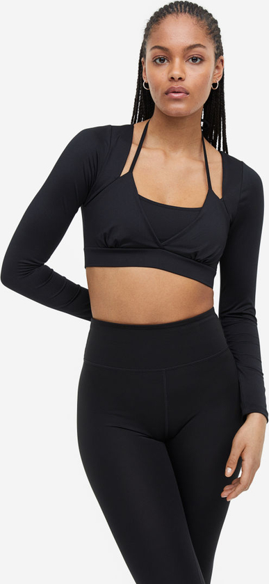 Czarna bluzka H & M z okrągłym dekoltem w sportowym stylu z długim rękawem