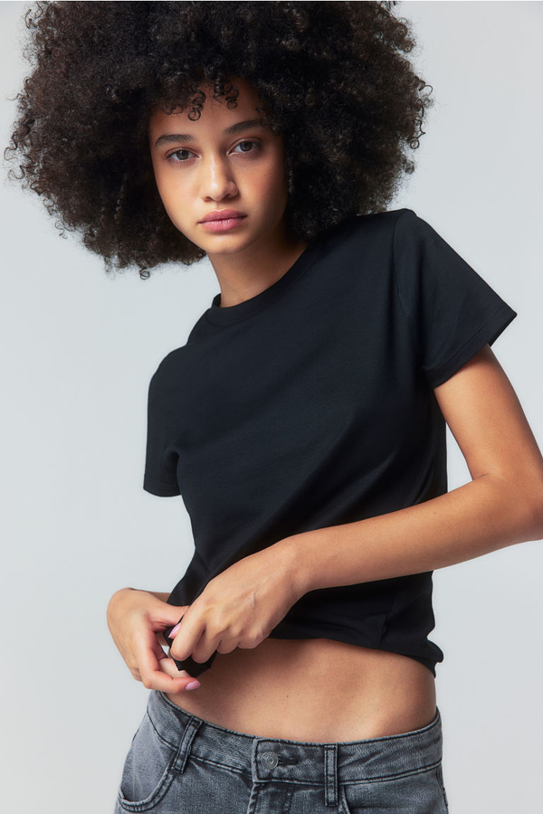 Czarna bluzka H & M z okrągłym dekoltem z dżerseju w stylu casual