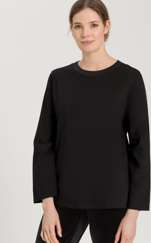 Czarna bluzka Hanro z długim rękawem z okrągłym dekoltem