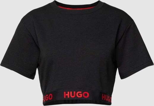 Czarna bluzka Hugo Boss w młodzieżowym stylu z krótkim rękawem z okrągłym dekoltem