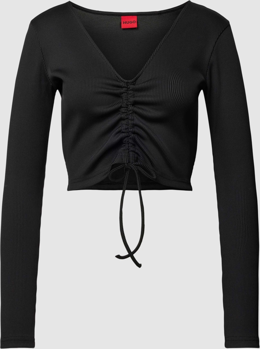 Czarna bluzka Hugo Boss w stylu casual z dekoltem w kształcie litery v z długim rękawem