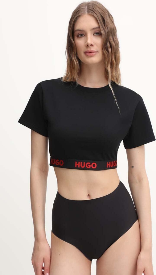Czarna bluzka Hugo Boss z bawełny z krótkim rękawem