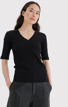 Czarna bluzka InWear z krótkim rękawem w stylu casual z dekoltem w kształcie litery v