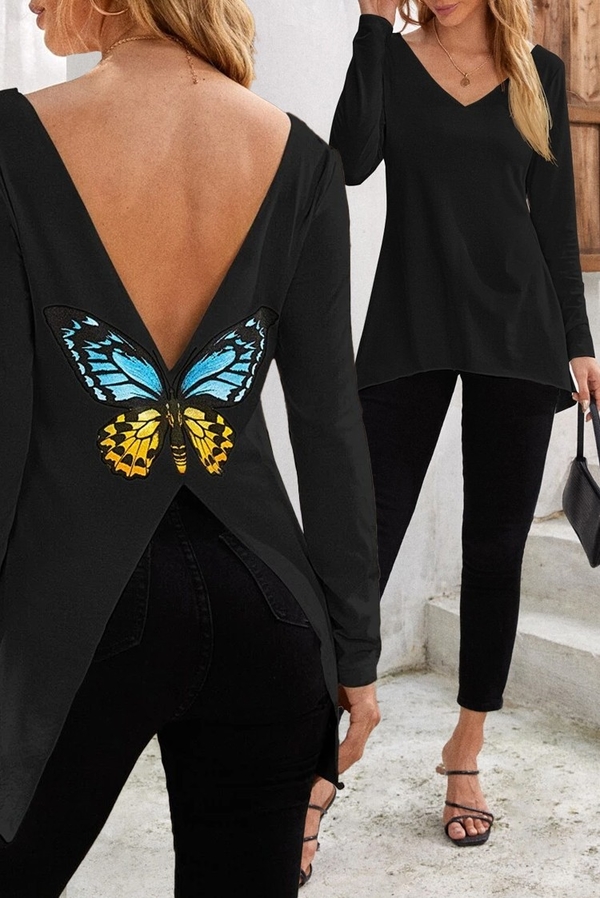 Czarna bluzka IVET w stylu casual z dekoltem w kształcie litery v
