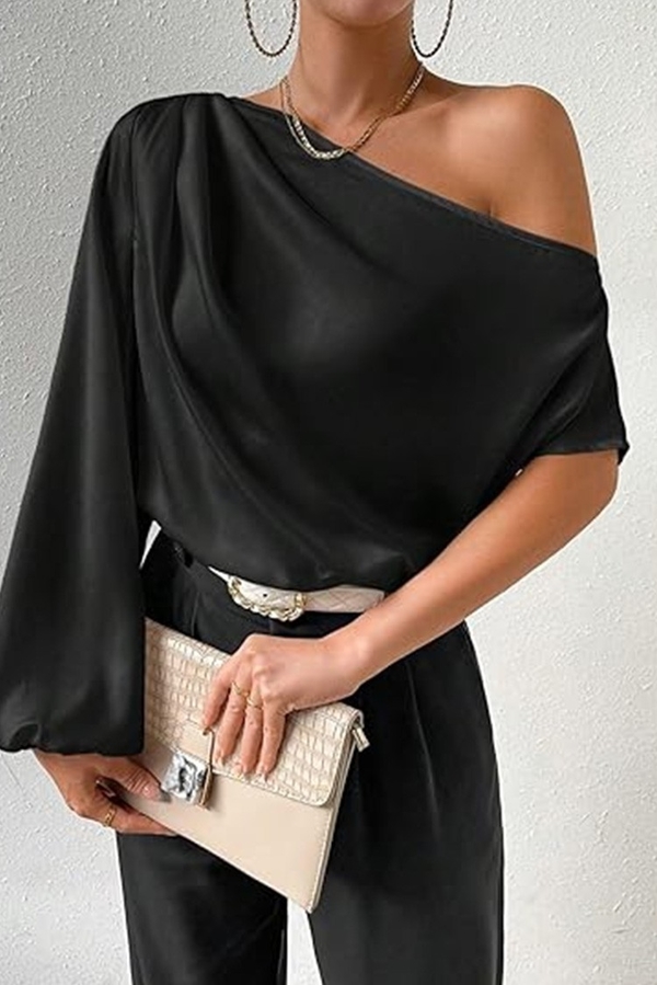 Czarna bluzka IVET w stylu casual z długim rękawem