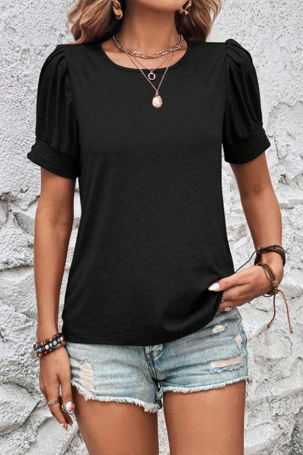 Czarna bluzka IVET w stylu casual z krótkim rękawem