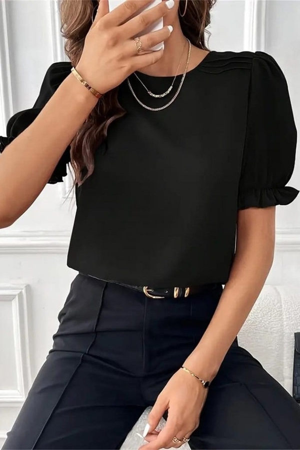 Czarna bluzka IVET w stylu casual z okrągłym dekoltem