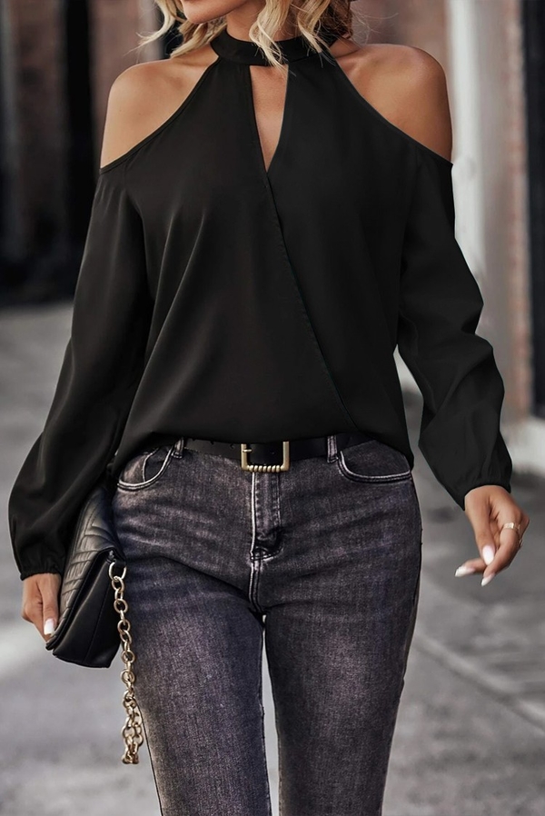 Czarna bluzka IVET z dekoltem w kształcie litery v w stylu casual