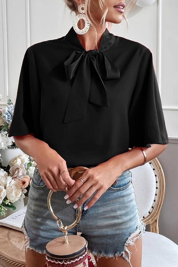 Czarna bluzka IVET z długim rękawem w stylu casual