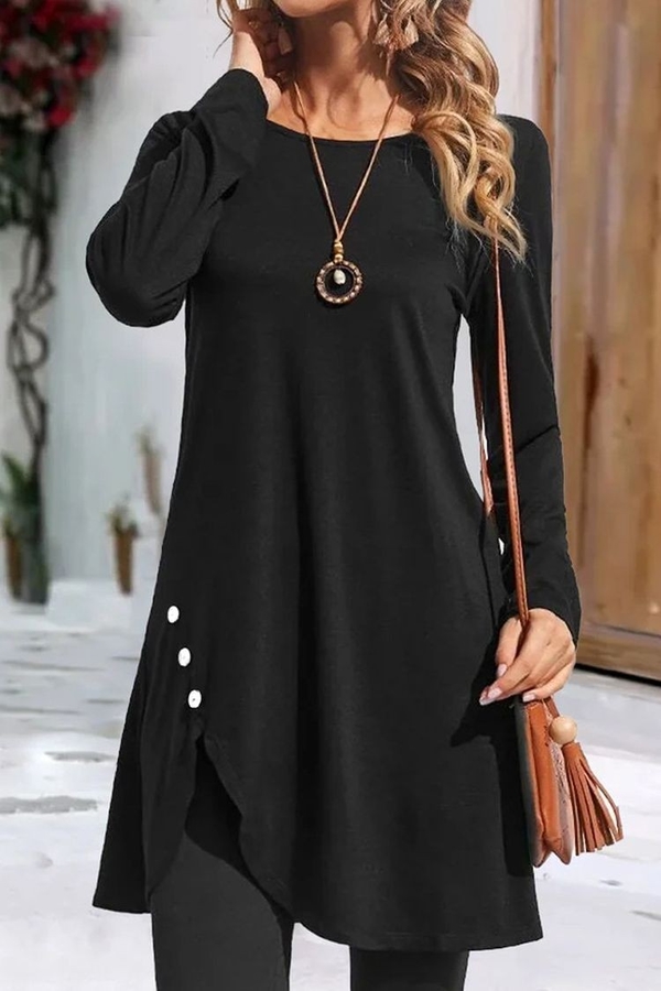 Czarna bluzka IVET z okrągłym dekoltem w stylu casual