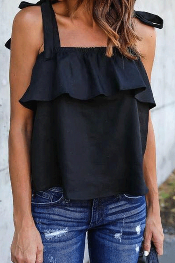 Czarna bluzka IVET z okrągłym dekoltem z tkaniny w stylu casual