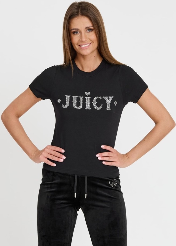 Czarna bluzka Juicy Couture w młodzieżowym stylu z okrągłym dekoltem z krótkim rękawem