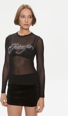 Czarna bluzka Juicy Couture w stylu casual z okrągłym dekoltem z długim rękawem
