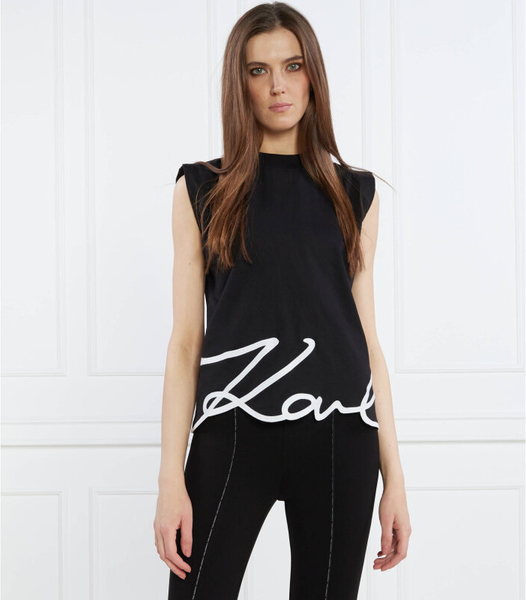 Czarna bluzka Karl Lagerfeld bez rękawów z okrągłym dekoltem w stylu casual