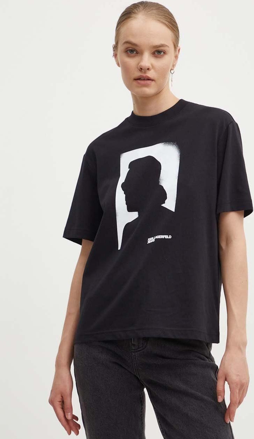 Czarna bluzka Karl Lagerfeld w młodzieżowym stylu z okrągłym dekoltem z bawełny