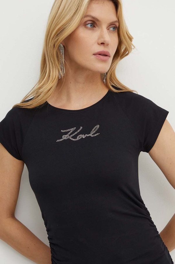 Czarna bluzka Karl Lagerfeld z krótkim rękawem
