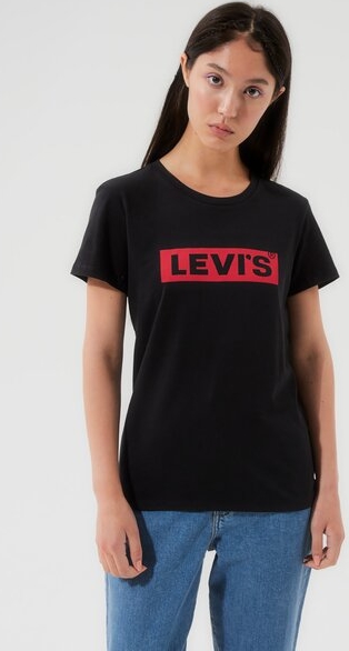 Czarna bluzka Levis w młodzieżowym stylu z okrągłym dekoltem