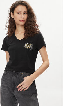 Czarna bluzka Liu-Jo z krótkim rękawem z dekoltem w kształcie litery v