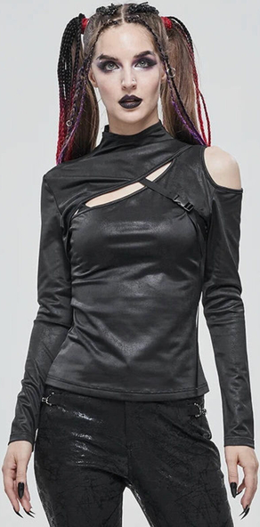 Czarna bluzka Metal-shop z okrągłym dekoltem z długim rękawem