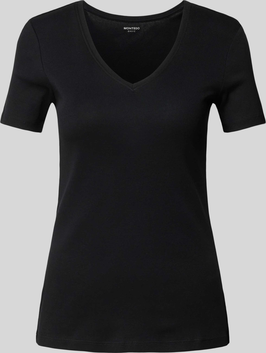 Czarna bluzka Montego z dekoltem w kształcie litery v w stylu casual z krótkim rękawem