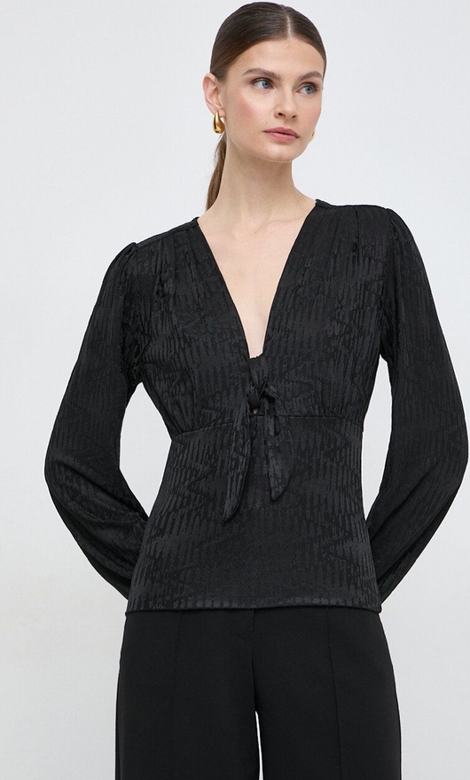 Czarna bluzka Morgan z długim rękawem z dekoltem w kształcie litery v w stylu casual
