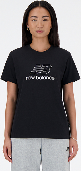 Czarna bluzka New Balance z bawełny z okrągłym dekoltem z krótkim rękawem