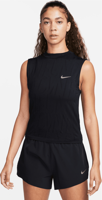 Czarna bluzka Nike bez rękawów z okrągłym dekoltem z żakardu