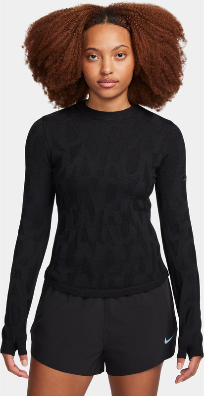 Czarna bluzka Nike z długim rękawem z okrągłym dekoltem z wełny