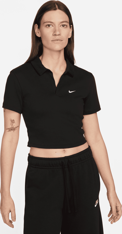 Czarna bluzka Nike z krótkim rękawem w sportowym stylu z kołnierzykiem