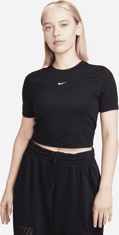 Czarna bluzka Nike z krótkim rękawem w sportowym stylu z okrągłym dekoltem