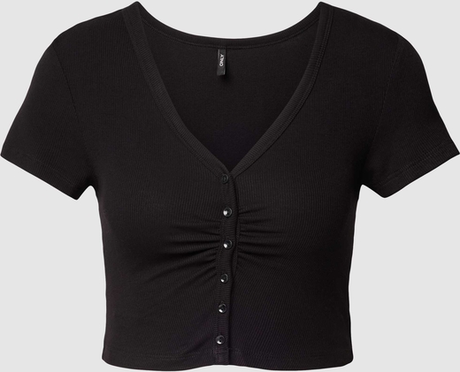 Czarna bluzka Only w stylu casual z dekoltem w kształcie litery v z krótkim rękawem