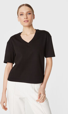 Czarna bluzka Outhorn z dekoltem w kształcie litery v z krótkim rękawem w stylu casual