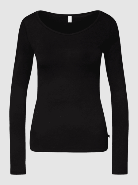 Czarna bluzka Q/s Designed By - S.oliver z długim rękawem z okrągłym dekoltem w stylu casual