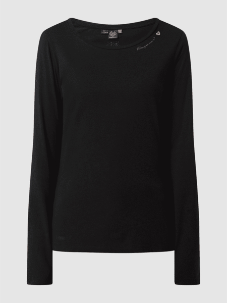 Czarna bluzka Ragwear z bawełny z długim rękawem z okrągłym dekoltem
