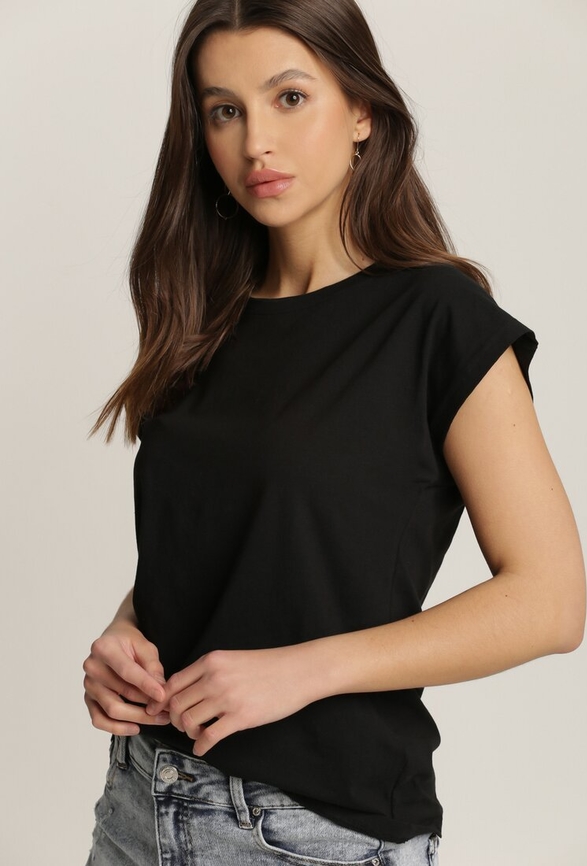 Czarna bluzka Renee z okrągłym dekoltem z krótkim rękawem