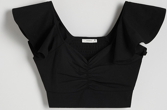 Czarna bluzka Reserved w stylu casual z krótkim rękawem