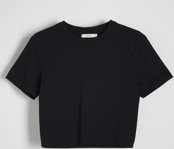 Czarna bluzka Reserved z bawełny z krótkim rękawem w stylu casual