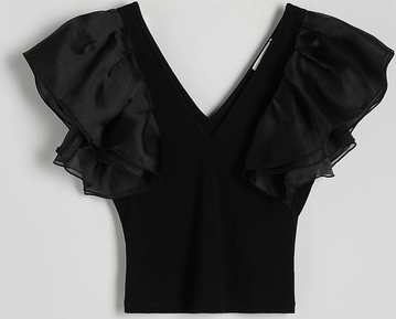 Czarna bluzka Reserved z dekoltem w kształcie litery v z bawełny