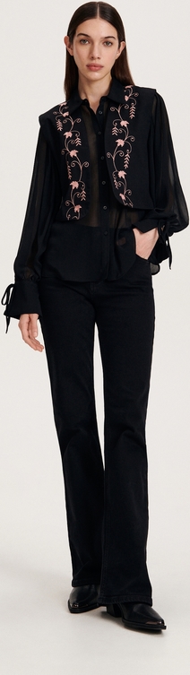 Czarna bluzka Reserved z dekoltem w kształcie litery v z tkaniny z długim rękawem