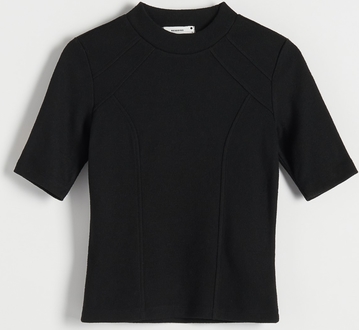 Czarna bluzka Reserved z okrągłym dekoltem w stylu casual z długim rękawem
