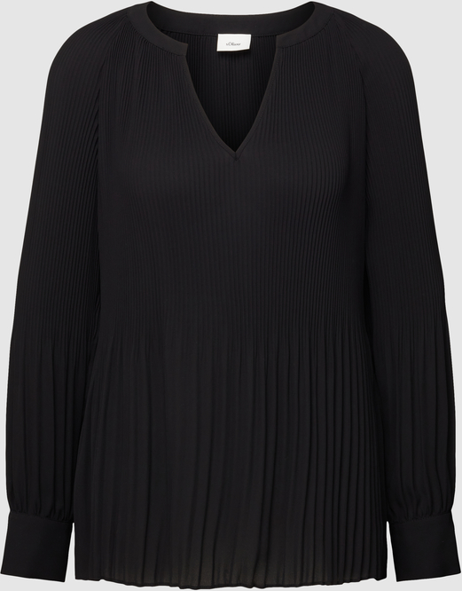 Czarna bluzka S.Oliver Black Label z długim rękawem z dekoltem w kształcie litery v