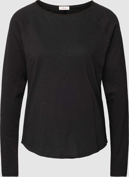 Czarna bluzka S.Oliver z bawełny z długim rękawem z okrągłym dekoltem